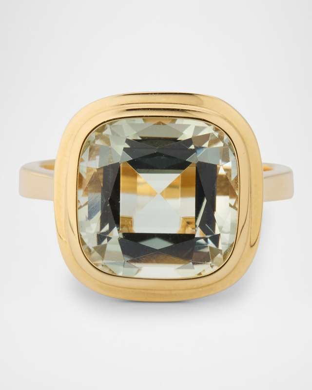 Manhattan 18K Yellow Gold Prasiolite Cushion Ring